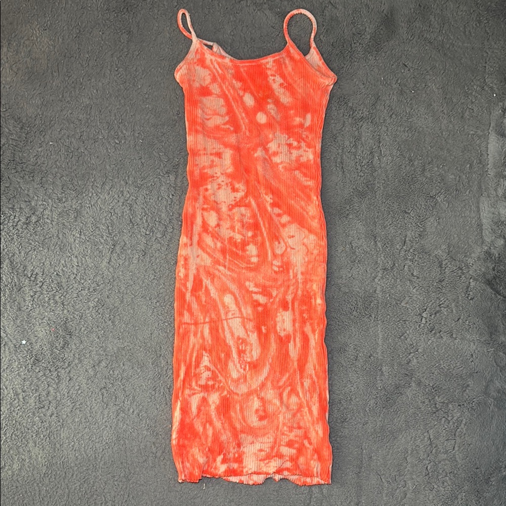 Orange Tie-Dye Spaghetti Strap Dress